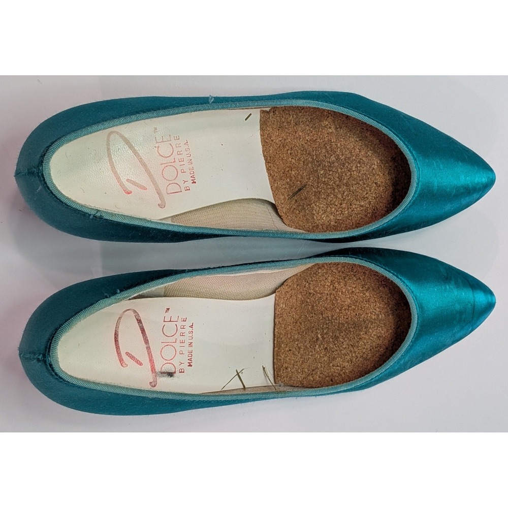 Dolce by Pierre Pumps Womens 6M Teal Blue Fair Satin Kitten Heel Pointed Toe USA